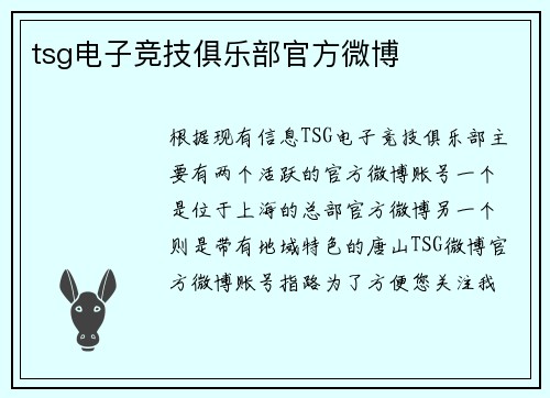 tsg电子竞技俱乐部官方微博